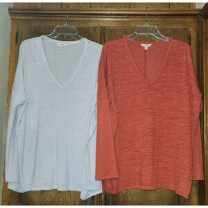 Lot of 2 Light Weight Knit Tops Ribbed Body Waffle Cone Sleeves Size 1X